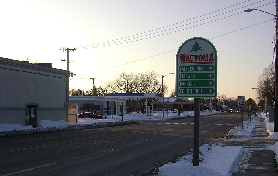 Road sign, looking west down Highway 21, Waushara County, Wisconsin
