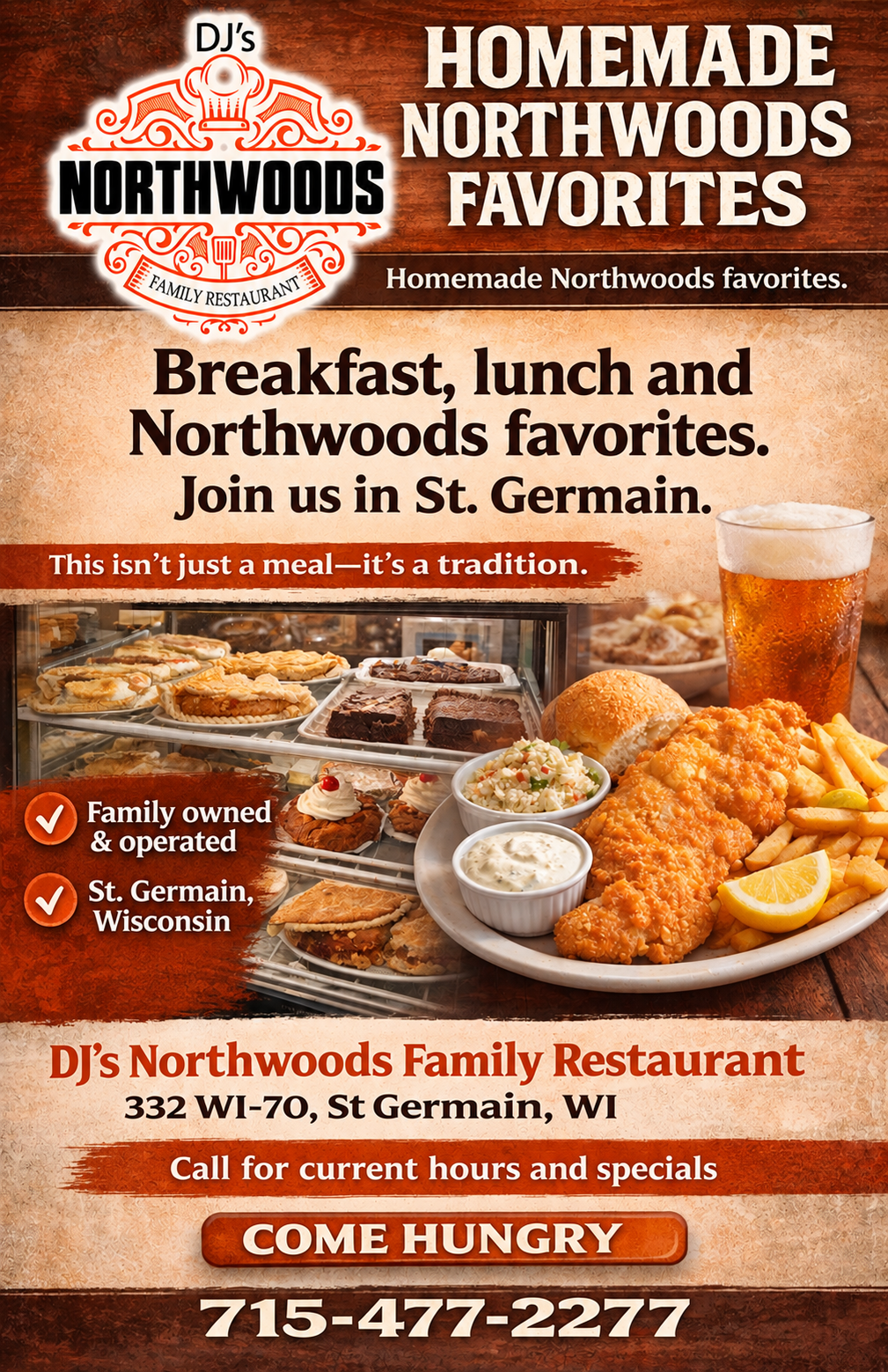 DJ’s Northwoods Family Restaurant — premium advertisement 1