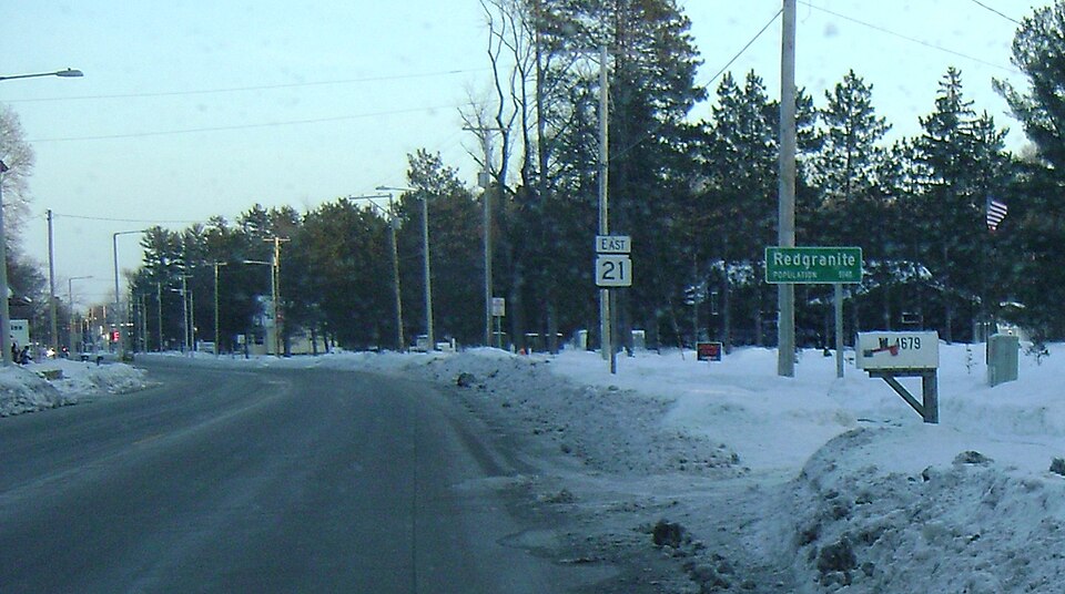 Approaching Looking east at Redgranite in winter, Waushara County, Wisconsin